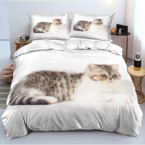 3D Cat Pet Bedding Sets Duvet Comforter Covers Set Pillowcovers Twin King Queen Double Single Size Custom White Home Textile