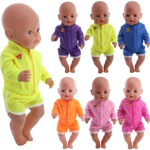 Doll Clothes 6 Pcs Solid Colors Sportswear Fit 18 inch American&43 Cm Born Baby,Generation,Russian DIY Birthday Girls Toy Gift