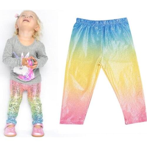 PUDCOCO Baby Girls Rainbow Sequins Leggings Trousers Skinny Princess Pants Bottom New 1-6Y