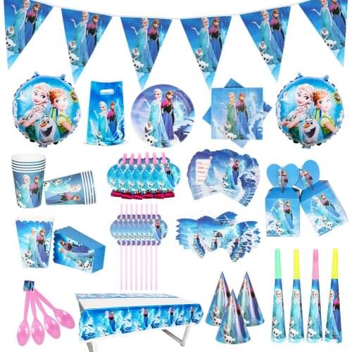 Hot Disney Frozen Girls Birthday Party Cups Plates Napkins Tablecloth Forks Spoons Frozen Princess Baby Shower Party Decoration