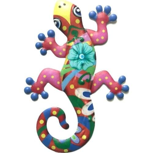 Metal Wall Art Colorful Wrought Iron Lizard Gecko Stylish Decoration Inspirational Sculpture Ornament for Living Room