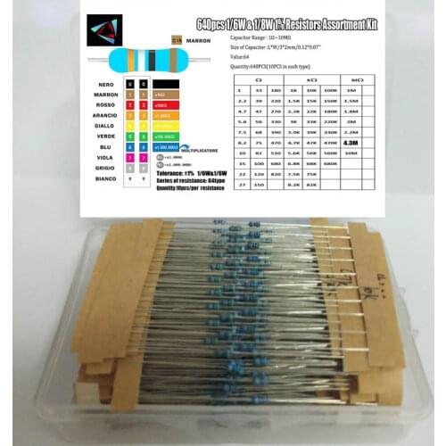 640pcs 64 Values 1R - 10MR 1/8W 1% 0.125W Metal Film Resistors Assorted Kit Set