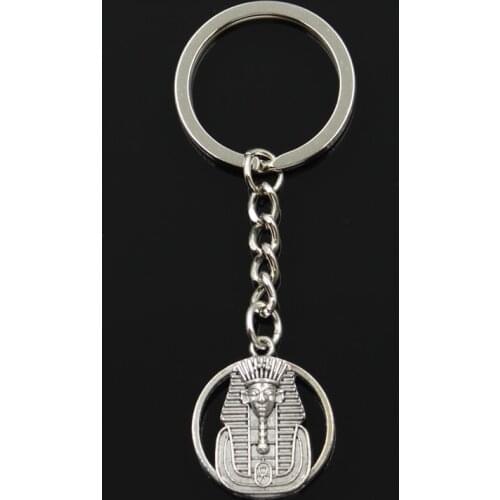 Fashion 30mm Key Ring Metal Key Chain Keychain Jewelry Antique Silver Color Plated Egyptian King Tut Tutankhamen 26x23mm Pendant