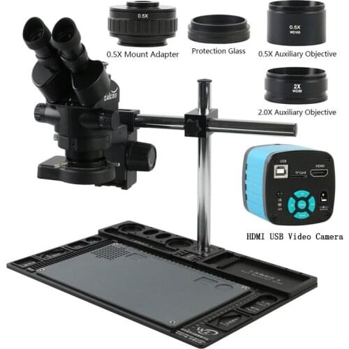3.5X-90X Continuous Zoom Simul-focal Trinocular Stereo Microscope 48MP 2K 1080P HDMI USB Video Camera 0.5X CTV Adapter Workbench