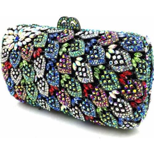 New Arrival Women silver Evening Clutch Purse Diamonds Colorful Lady Round Shaped Chain Shoulder Wedding Handbags Crystal Purse