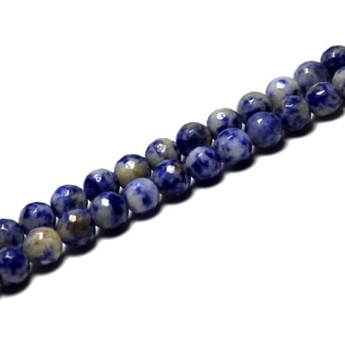 Wholesale Faceted Natural White Dot Blue-vein Sodalite Stone Beads For Jewelry Making Bracelet DIY 4/6/8/10/12mm Strand 15.5