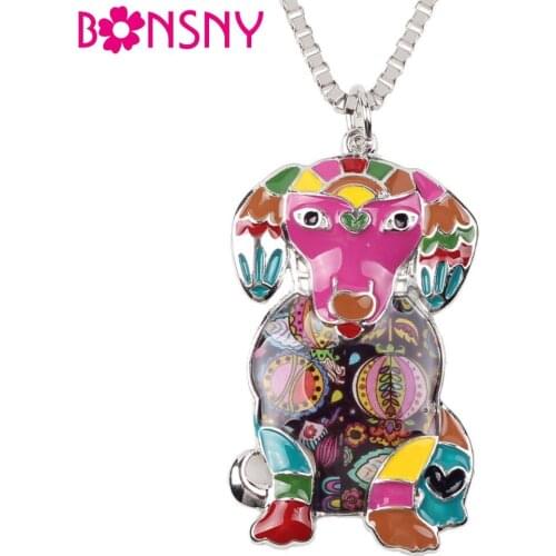 Bonsny Maxi Statement Metal Alloy Enamel Labrador Dog Necklace Chain Collar Choker Pendant 2016 Fashion New Enamel Jewelry Women