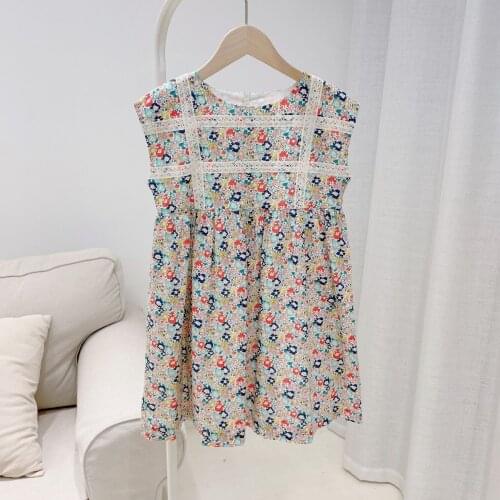Baby girls dress sleeveless fashion floral print cotton dress 2021 summer new product reservation