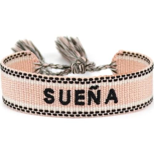 Woven Braided Bracelet Handmade Women Friendship Bracelets with Spanish Embroidery Letters Tassels Jewelry Gift Adjustable