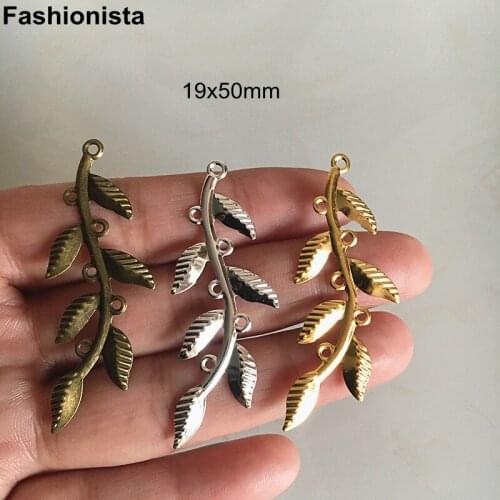 50 pcs - Long Leaves Branch Pendant 19x50mm Gold Silver-color Bronze Tree Branch Charms For Jewel Crafts DIY -F