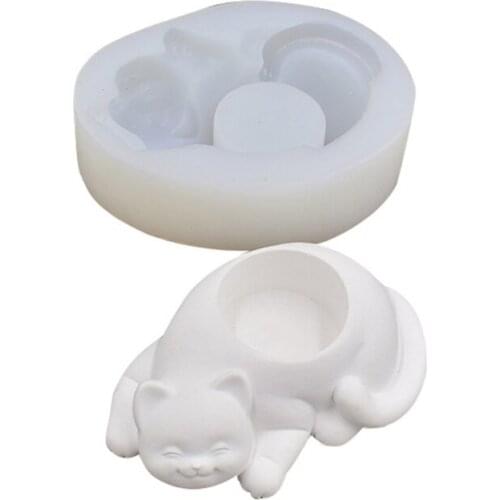Cat Silicone Flower Pot Mold Cactus Succulent Planter Candlestick Gypsum Mould