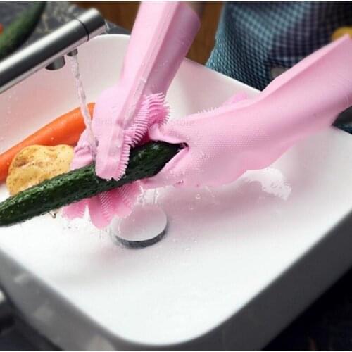 Silicone Dishwashing gloves with Brush kitchen dish washing Rubber gloves magic rubber silicone dish washing gloves Clean