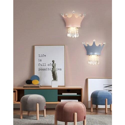Nordic Crystal Crown Wall Lamp Childrens Room Bedroom Living Room Home Decor Corridor Study Stairs Girl Princess Room Lighting