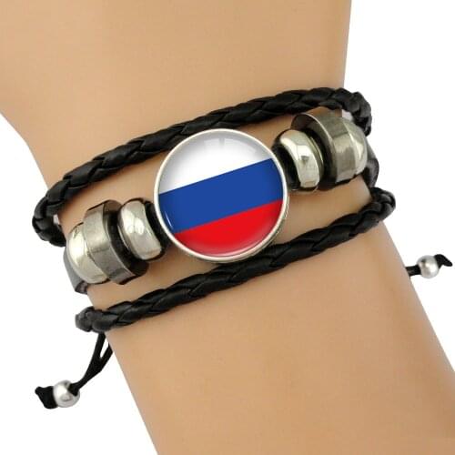 Country Flags Russia Bracelets France Portugal Germany Serbia Poland England Spain Belgium Soccer Sports Leather Charm Jewelry