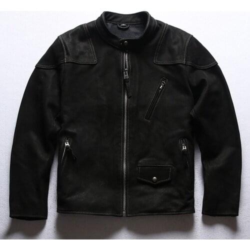 Super Offer! DY700, Asian Size Read Description Genuine Cow Skin Leather Jacket Mens Cowhide Thick Vintage Biker Coat 2 Colours