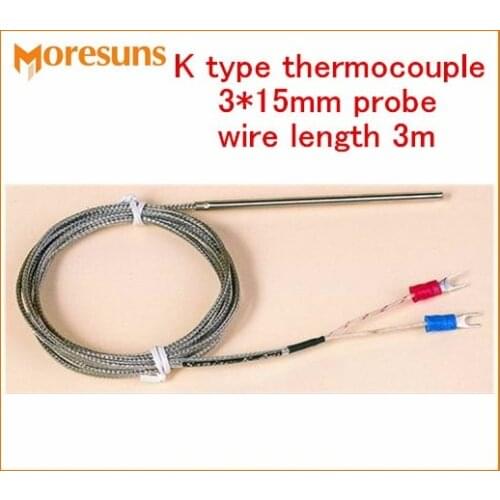 Fast Free Ship 5pcs/lot K Type Thermocouple 3*15mm Probe,Wire length 3m Thermocouple Cable