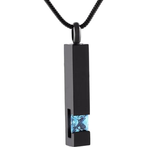 Black Plating Crystal Bar Cremation Jewelry for Ashes Pendant Stainless Steel Keepsake Memorial Urn Necklace for Women Men