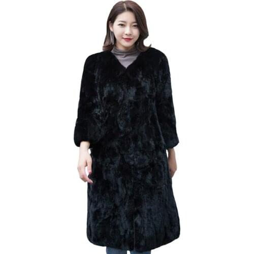 New Really Rex rabbit fur Grass Long Coat Jacket Women Fashion Plus Size Fur One Korean Winter Fur Windbreaker Jackets overcoat