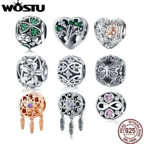 WOSTU Authentic 925 Sterling Silver Clover Life Tree Charms Pendant Fit Bracelets Women Party Fashion DIY Jewelry Gift Making