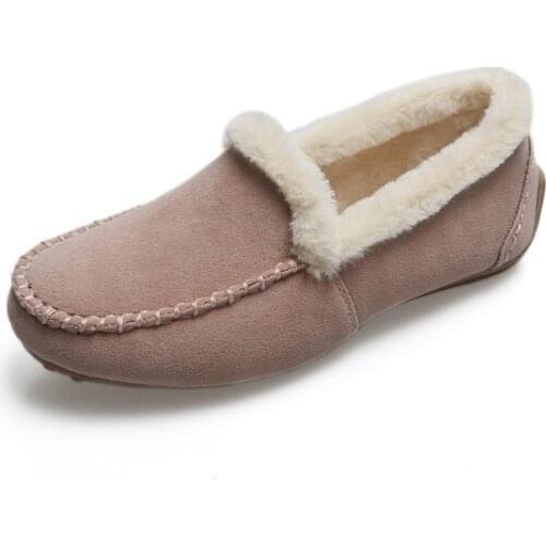 Winter women flat lazy slip-on Loafer shoes warm Insole with Plush Lining Indoor and Outdoor Moccasin Suede Slippers Fur Shoe