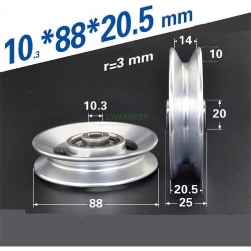 1pcs 10*88*20.5mm aluminium alloy metal U-groove wheel/guide wheel/traction wheel/suspension wheel for equipment accessories