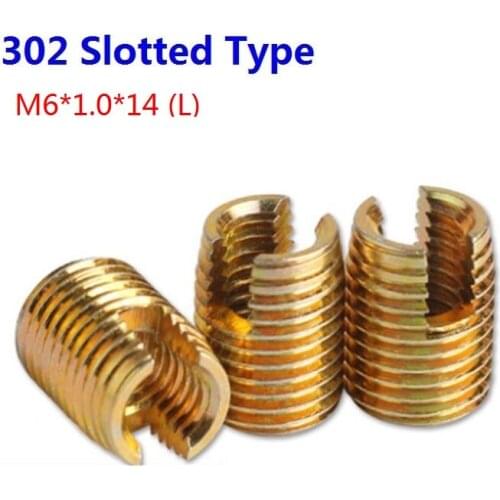 100pcs/Lot Steel Zinc Plated m6 Self Tapping Thread Inserts 302 Slotted Type insert Bushing Screws M6*1.0*14 (L)