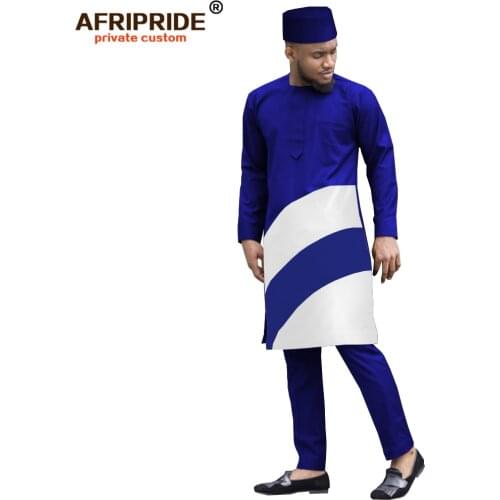 2019 african mens suits solid dashiki tops coats jackets +ankara pants +hat 3 pieces set print bazin riche AFRIPRIDE A1916004