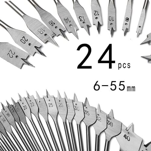 24pcs High quality Flat Drill High-carbon Steel Wood Flat Drill Set Woodworking Spade Drill Bits