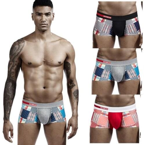 3pcs/lot SEOBEAN Mens UnderwearFashion color Mens Underpants Body Shaping U-pouch Bag Push Up Sexy Boxers