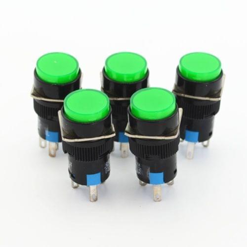 5Pcs DC24V Green Light 5 Pins Momentary Round Push Button Switches
