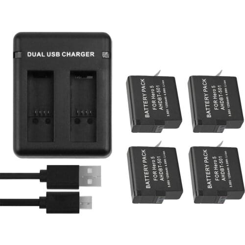 Batteries for GoPro Hero 7 Gopro 6/5 AHDBT-501 Battery + USB Battery Charger for GoPro Accessories