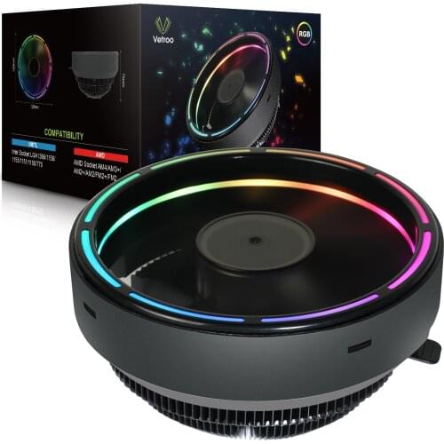 VETROO CPU Cooler 120mm Fan 3Pin PC Radiator For Intel LGA 1200 1156 1155 1151 1150 775 AM4 AM3 AM2 Quiet CPU Cooling Fan