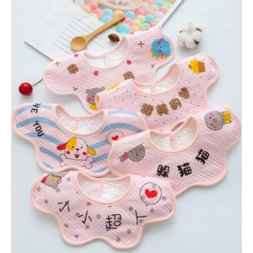 5 Pieces Baby Bibs Waterproof Cotton Infant Saliva Towels Round Neck 360 Degree Kids Feeding Burp Cloths Newborn Accessories