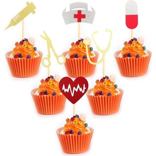 Doctor Nurse Theme Banner Medicine Graduate Day Party Nursing Cap Syringe Pill Cake Topper Cake Decoration