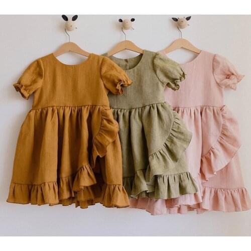 Elegant Princess Girls Dress Summer Cute Ruffles Lace Edge Tutu Kids Dresses for Girls Clothing Short Puff Sleeve Children Dress