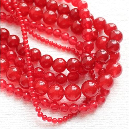 Smooth 4-14mm Red Jades Round DIY Jewelry Making Loose Beads 15"