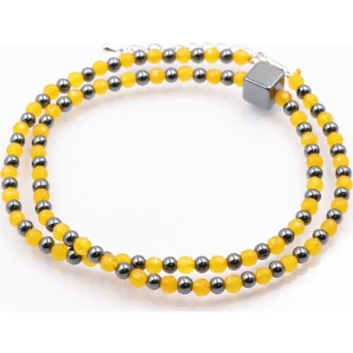 Exquisite Beads Necklace for Women 4mm Natural Stone Jades Chalcedony Black Hematite Pendant Chain Necklaces Jewelry 18inch A736