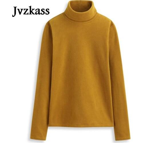 Jvzkass 2019 Long-sleeved fleece high-necked womens bottoming shirt plus velvet thick warm solid color T-shirt large size Z46