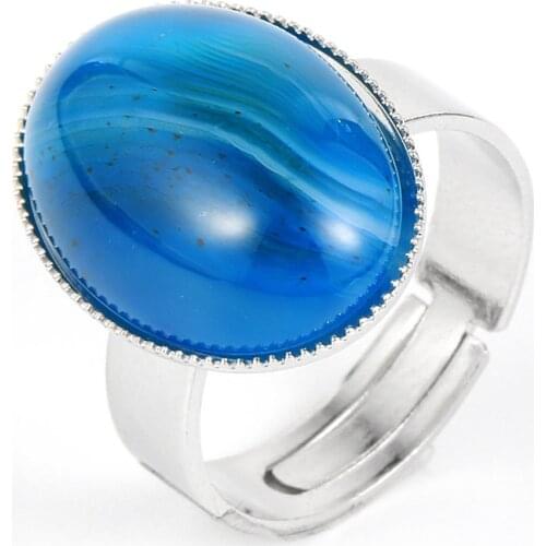 Women Men Natural Gem Stone Blue Onyx Tiger Eye Rings Crystal Turquoises Copper Open Resizable Wedding Finger Rings Jewelry Gift