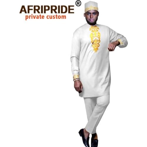 African Clothing Set for Men Embroidered Robes and Ankara Pants 2 Piece Suit Boubou Africain Homme Musulman Ensembles A2016046