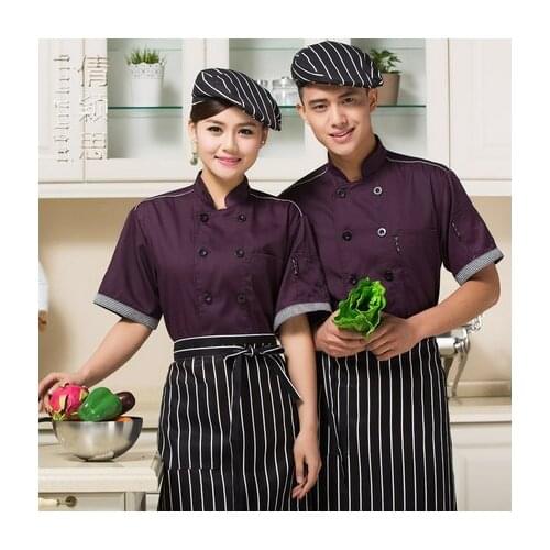 Hot sale!Summer Short-sleeve Breathable Double-breasted Restaurant Chef Jacket Kitchen Cook Suit Net Back Man Woman Chef Uniform