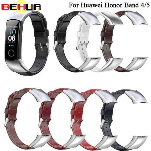 BEHUA Leather Band Correa de reloj Strap For Huawei Honor Band 5 4 Men Women Bracelet Loop For Honor Band 4 5 Watch Wristband