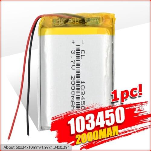 3.7V Lipo cells 103450 2000mah Lithium Polymer Rechargeable Battery For Bluetooth speaker GPS navigator headset DVD recorder