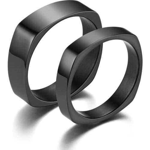 Fashion Black Glossy Mens Stainless Steel Ring Simple Square Couple Rings Jewelry Wholesale DH001