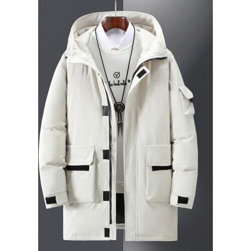 2019 Fashion Winter Streetwear Down Jacket man Yellow Black White Embroidery Pockets 90% White Duck Down Coat Male Parkas homme