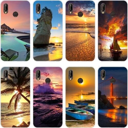 45H Marine sunset Scenery Soft Silicone Tpu Cover Case for huawei Nova 3 3i p smart