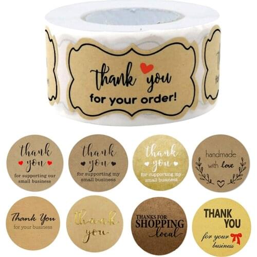 Kraft Paper Thank You Stickers Stationery Stickers Round Lables With Red Heart Gold Letters Seal Labels For Order small business