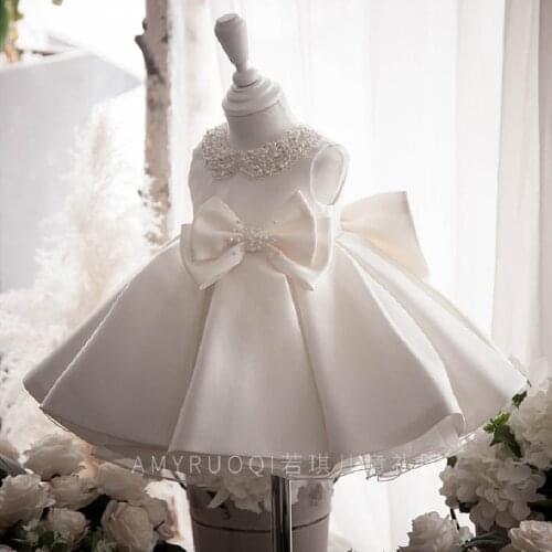 Baby Girls Dress Baptism Gowns Pearl Tulle Princess Kids Dresses For Girl 1st Birthday Teenager Girls Vestidos For Wedding Party