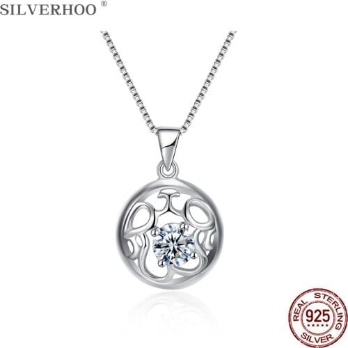 SILVERHOO Sterling Silver 925 Jewelry Hollow Ball Design Pendant Necklaces For Women Cute Cubic Zirconia Necklace Birthday Gift