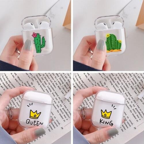 Transparent PC Earphone Cases For Apple AirPods 2nd Charging Box Pouch Cute Cartoon Cactus Crystal Clear Cover Bag For Airpods 1